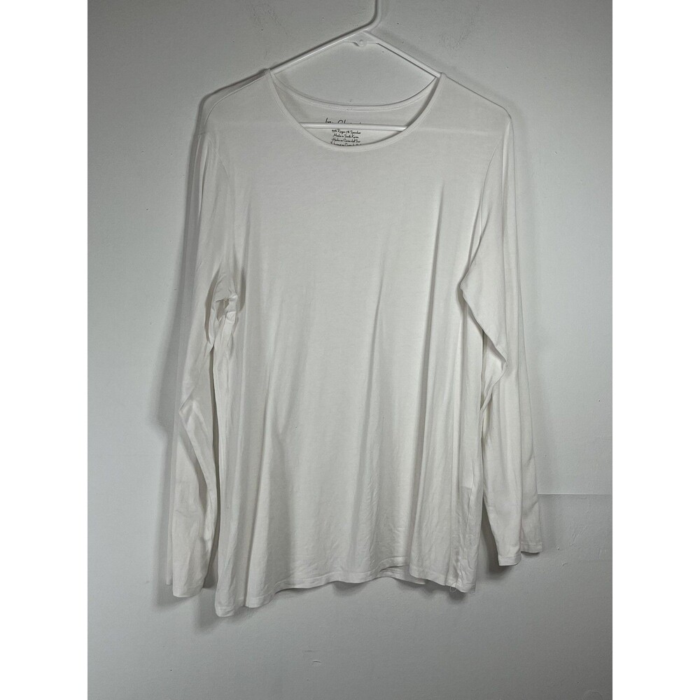 Chicos Shirt Womens 2 L White Crew Neck Stretch Long Sleeve Basic Tee Top Soft